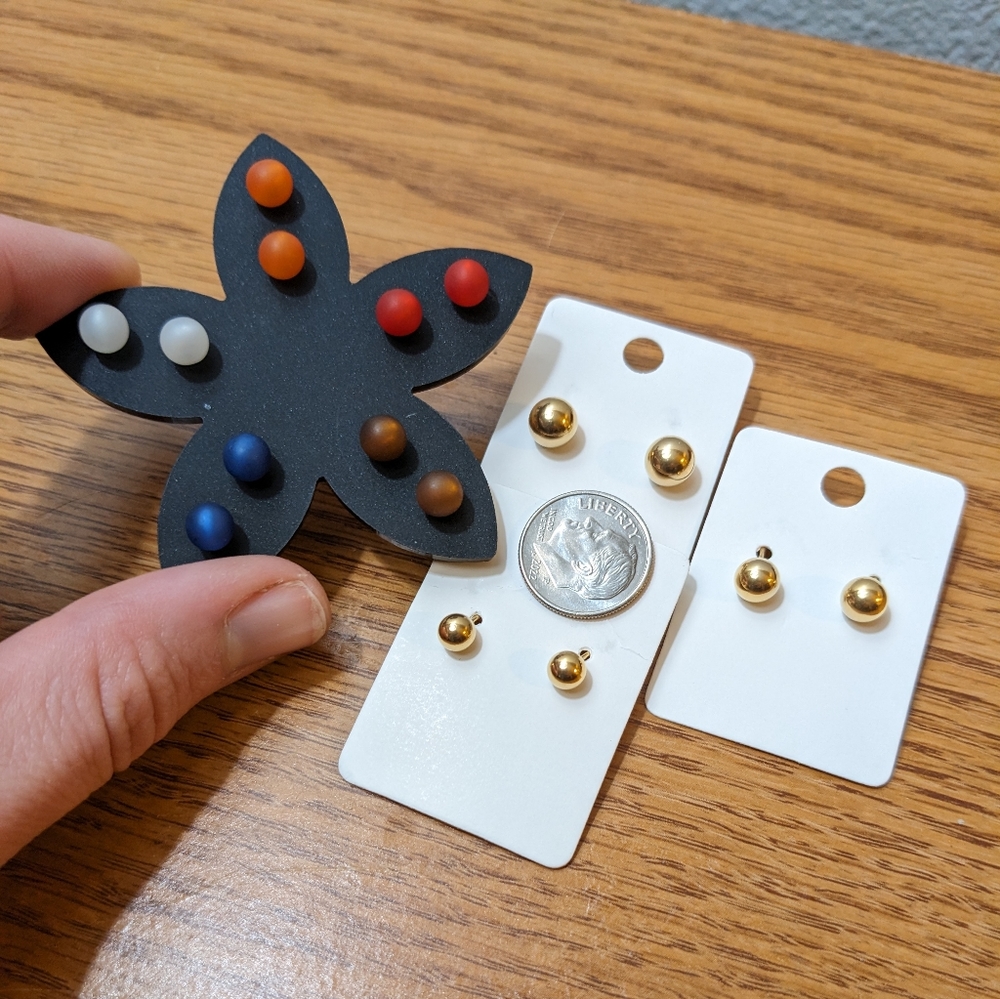 5 Colored Glass Stud Earring Pack & 3 Spherical Gold Stud Earrings Pack; NWT